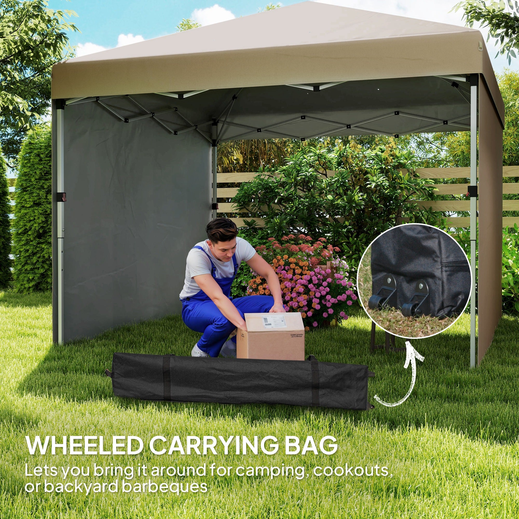 3 x 3 Metre Pop Up Gazebo Set with Sidewalls and Wheeled Bag - Khaki