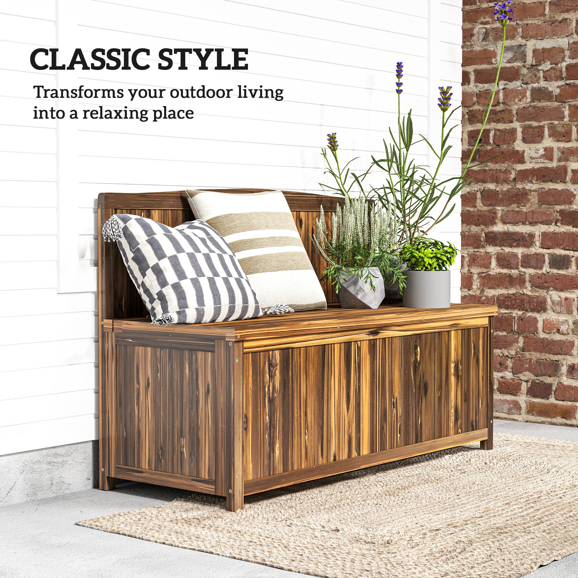 Wood Storage Bench with Ergonomic Design and Varnished Fir Wood - Brown