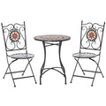 Three-Piece Mosaic Bistro Table Set with Foldable Chairs - Multicoloured