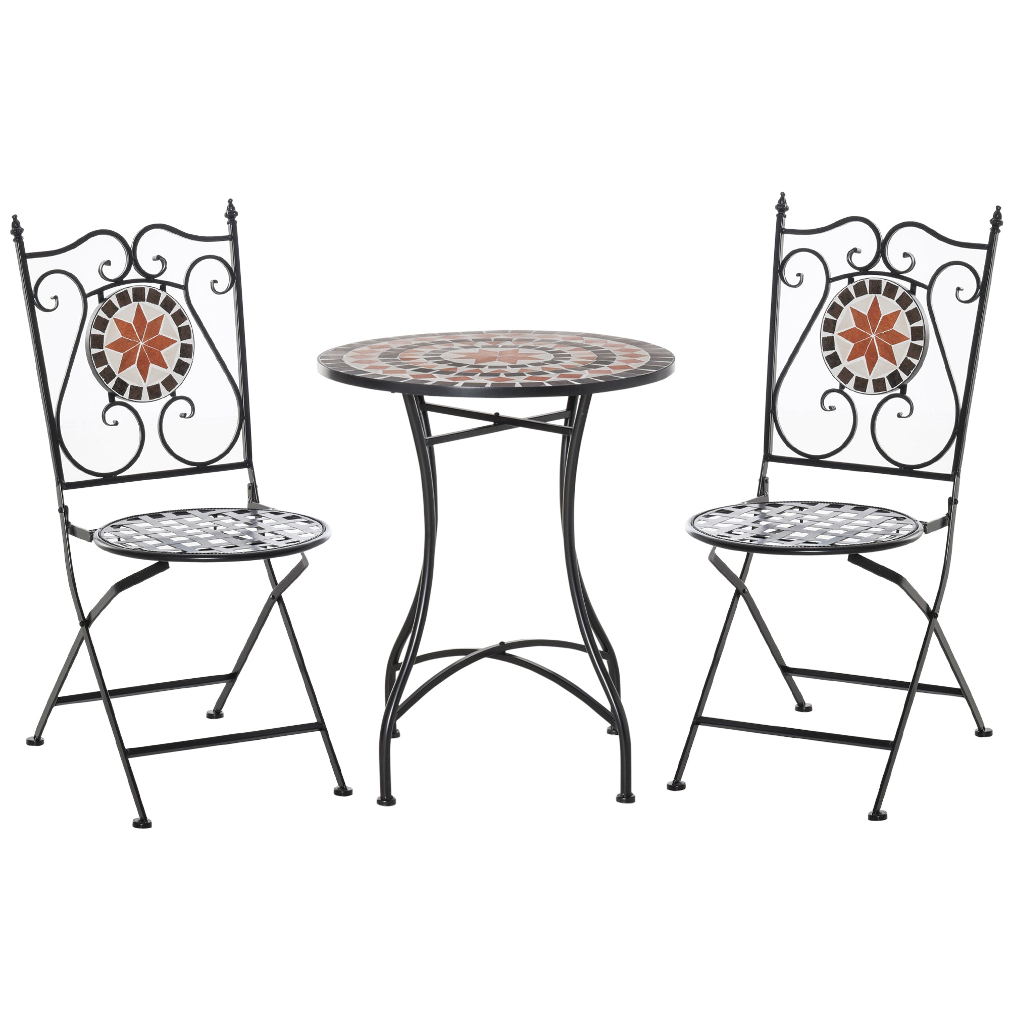 Three-Piece Mosaic Bistro Table Set with Foldable Chairs - Multicoloured