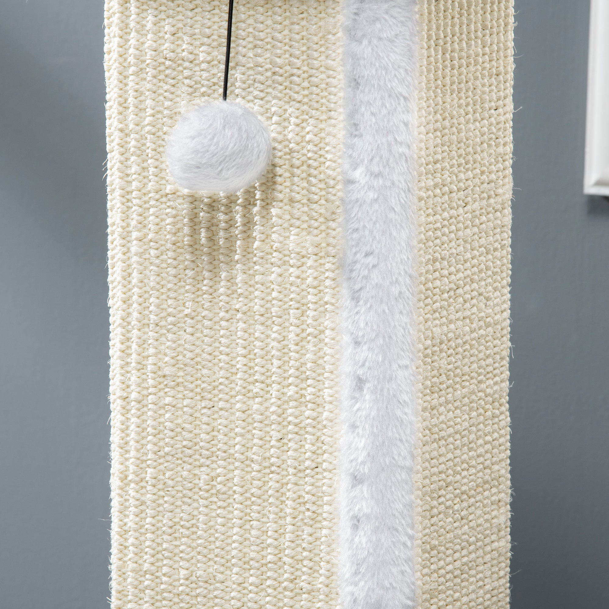 81cm Cat Scratcher, Vertical Full Scratcher w/ Natural Sisal Rope, Hanging Ball, Soft Plush - White