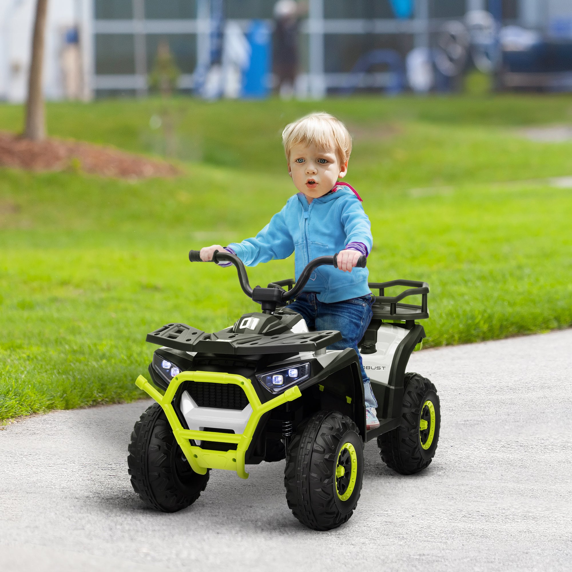 12V Kids Electric Ride on ATV, Battery Powered Quad Bike w/ Spring Suspension, Forward Backward, Storage Basket - Green