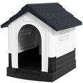 Plastic Miniature Dog Kennel with Windows for Garden Patio, 64.5x57x66cm - Grey
