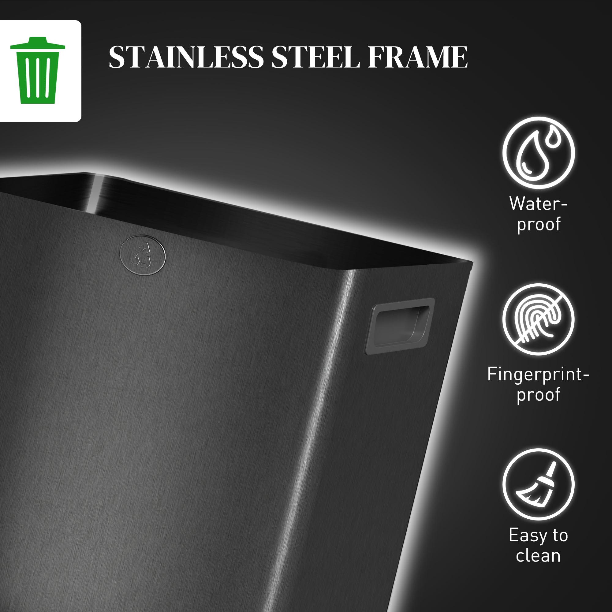 30L Dual Compartment Stainless Steel Bin, with Deodoriser Holders - Black
