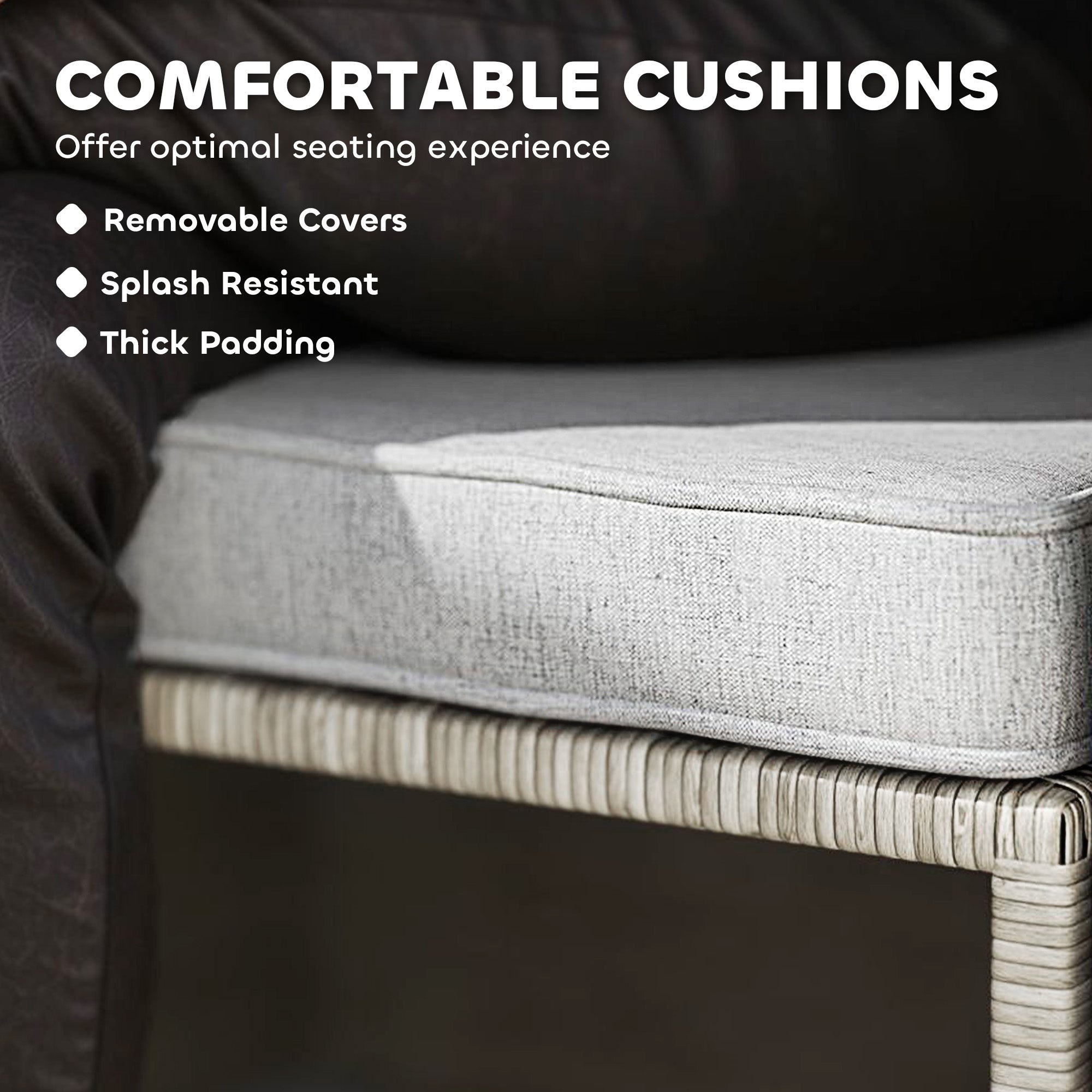 5 Piece Rattan Garden Furniture Set, Nesting Outdoor Furniture Conversation Set with 2 Footstools, WPC Storage Coffee Table and Cushions, Wicker Garden Sofa for Conservatory, Terrace, Grey