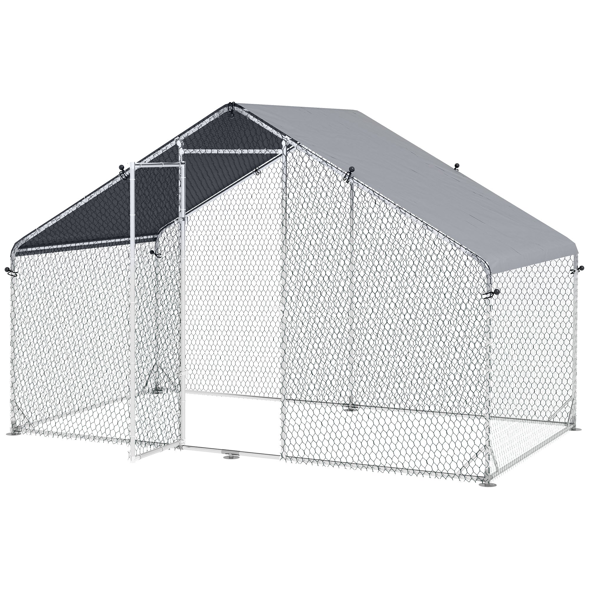 Galvanised Walk In Chicken Coop Hen House w/ Water-Resist Cover, 3 x 1.7 x 1.9m