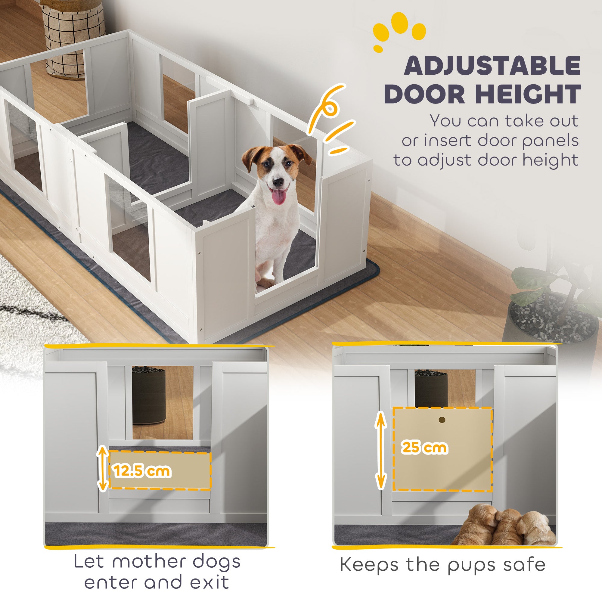 Two Room Design Whelping Box for Dogs with Whelping Pad, Clear Panels, Adjustable Entrance, for Small Dogs, 164 x 80cm