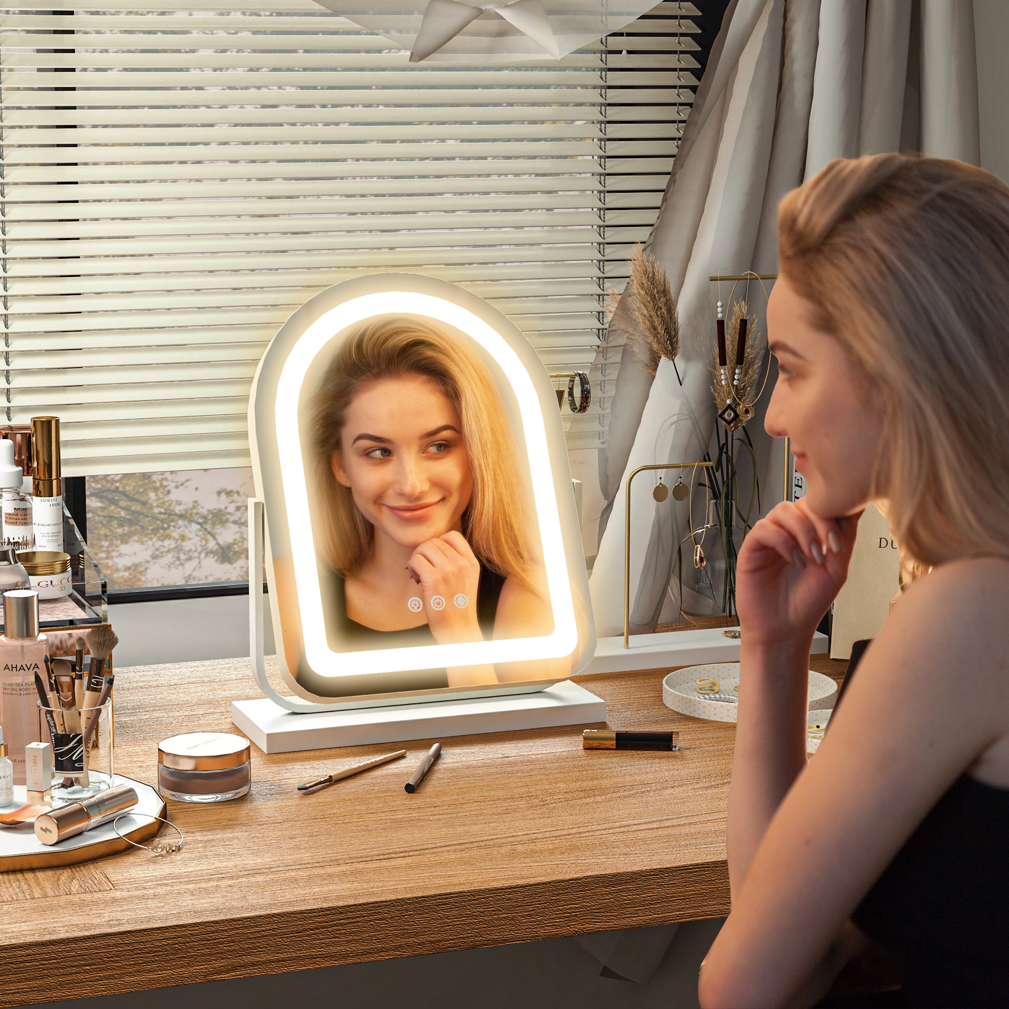 33 x 44.5cm LED Vanity Mirror with Adjustable Lighting - White