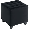Velvet-Feel Square Ottoman 35x35cm with Button Tufting - Grey