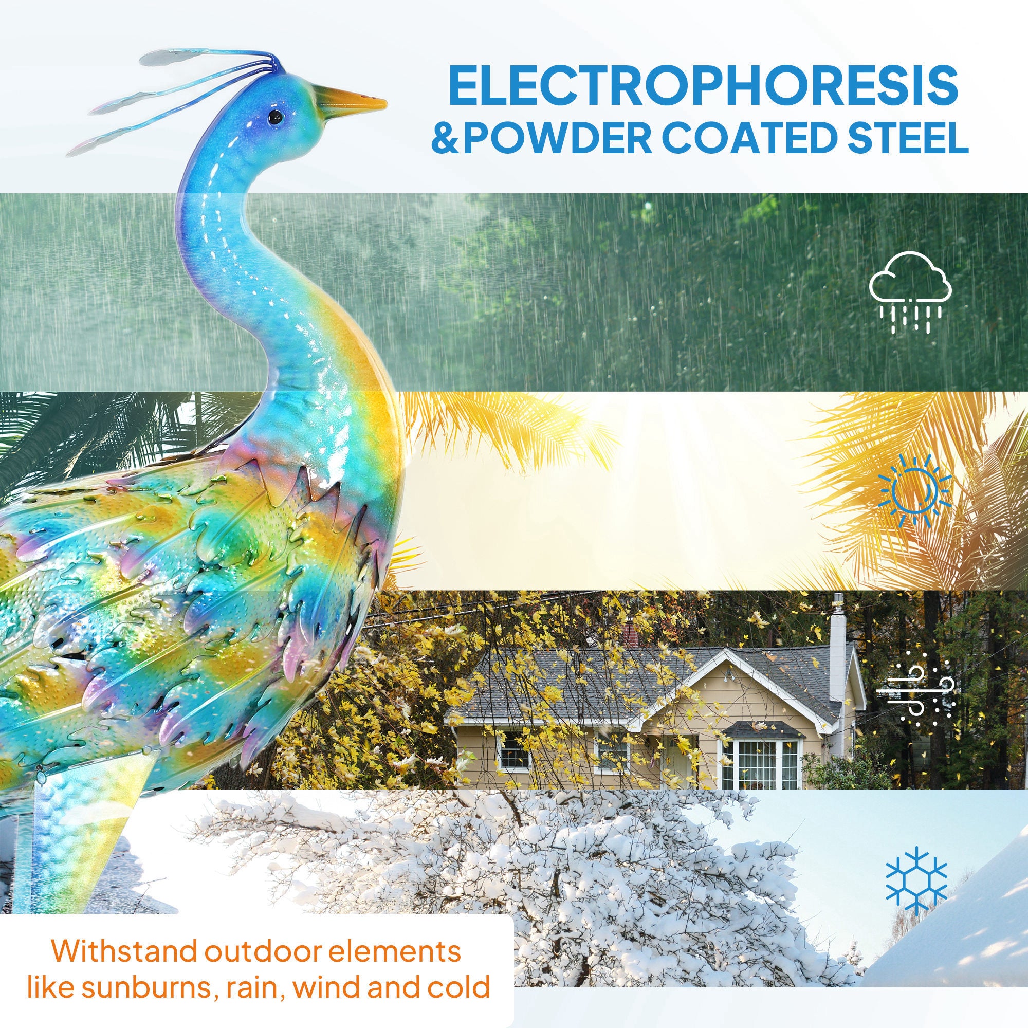 Peacock Metal Garden Statue with Stakes Multi-Colour Outdoor Decoration