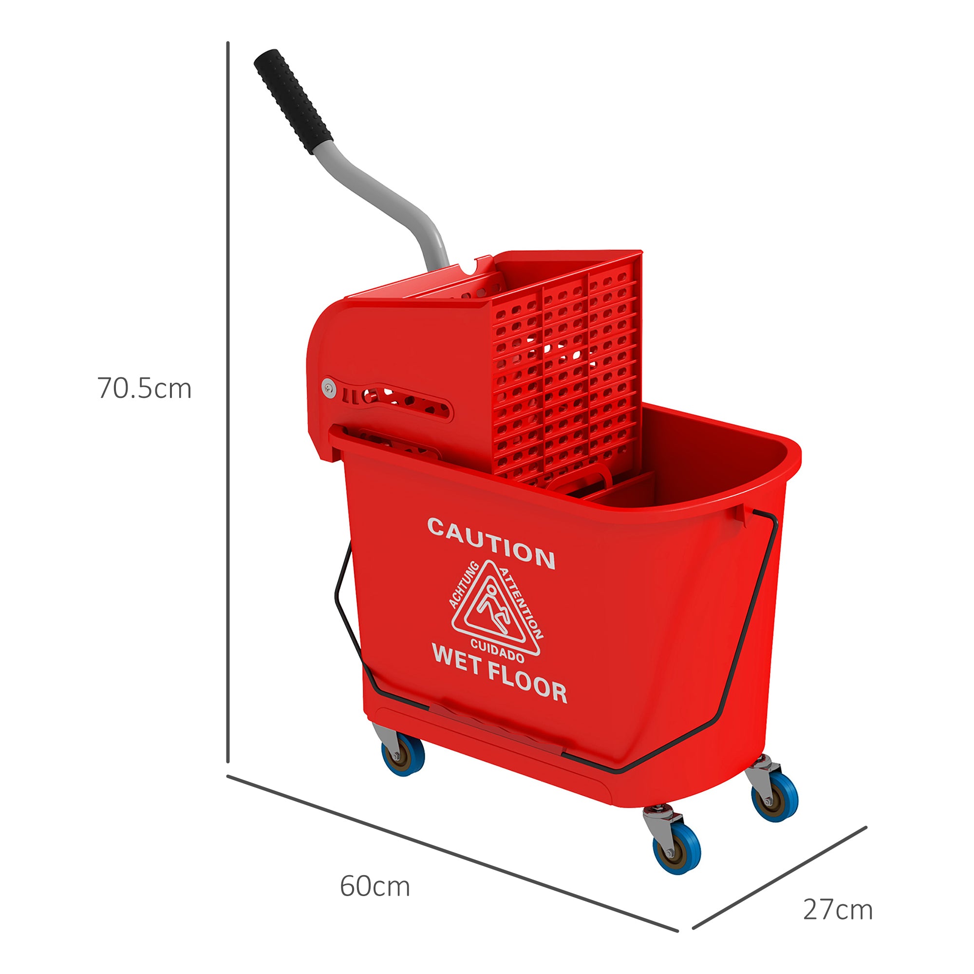 20L Mop Bucket with Water Separation Panel and Wheels - Red