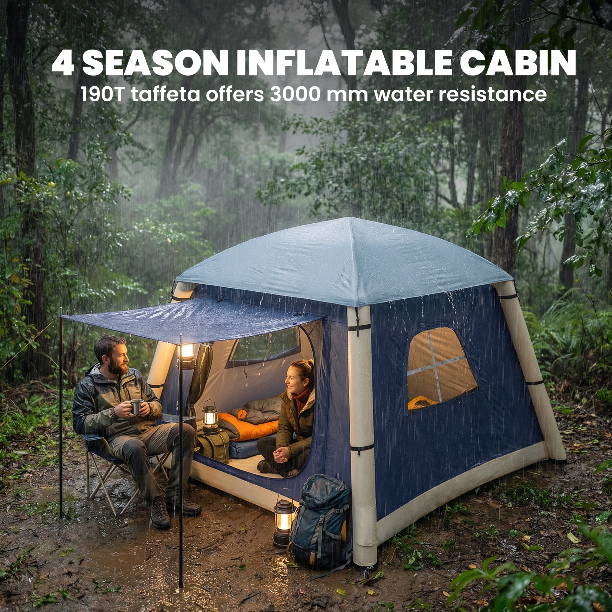 Inflatable Camping Tent w/ Hand Pump, Easy Setup 1/2 Person Blow Up Tent, Dark Blue