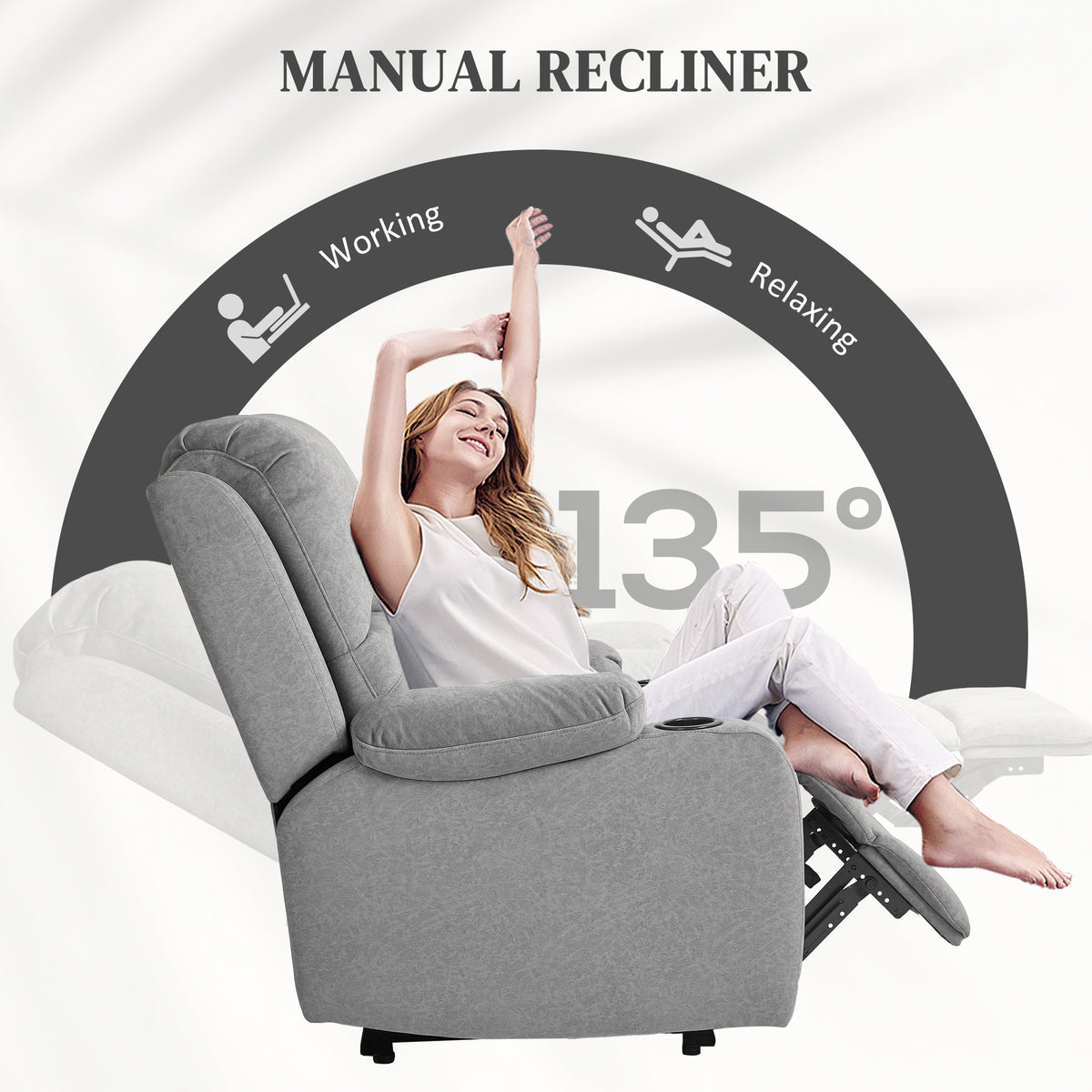 Microfibre Manual Reclining Armchair with Footrest - Grey