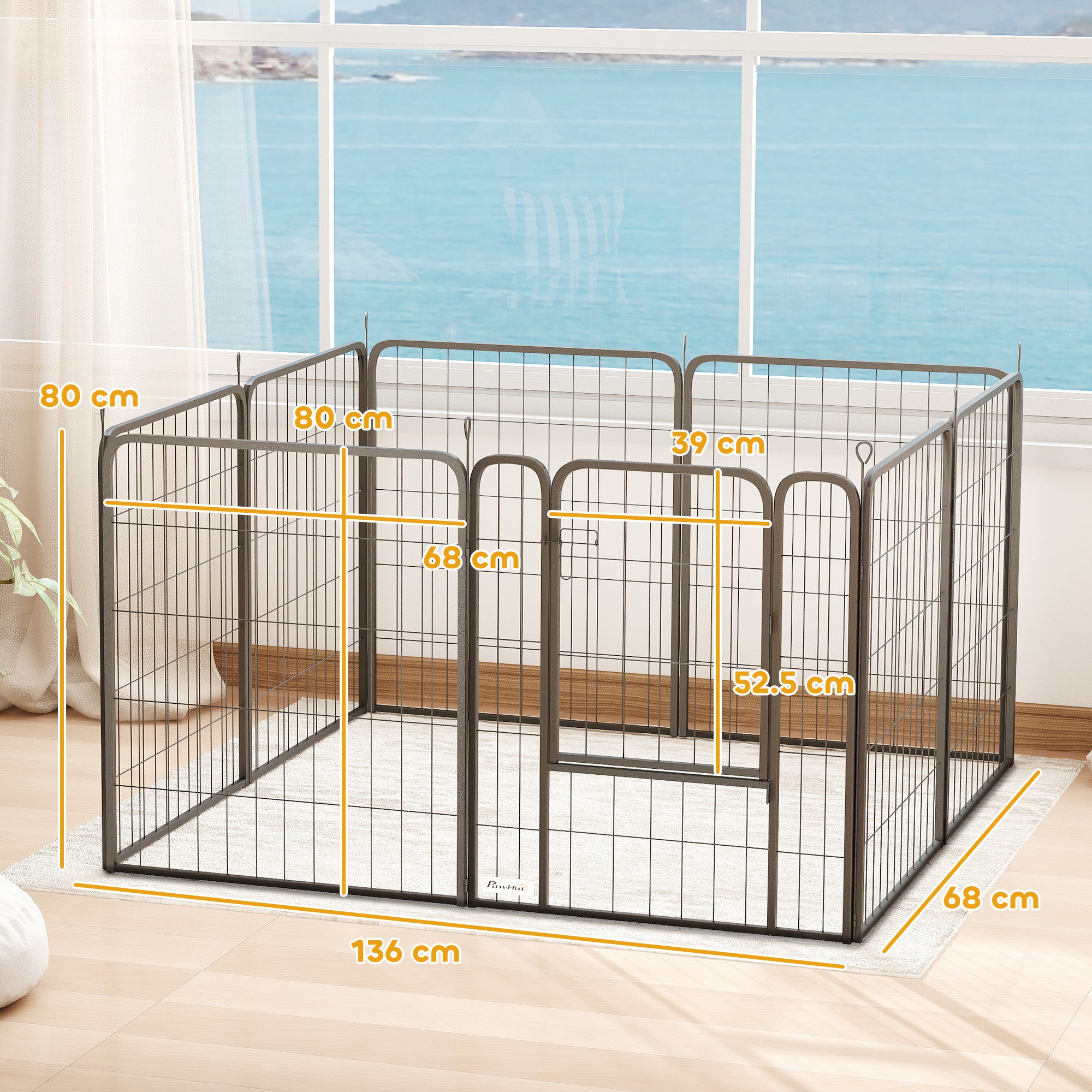 8 Panels Heavy Duty Dog Playpen with Door Indoor Outdoor, for Medium Dogs, 80cm High