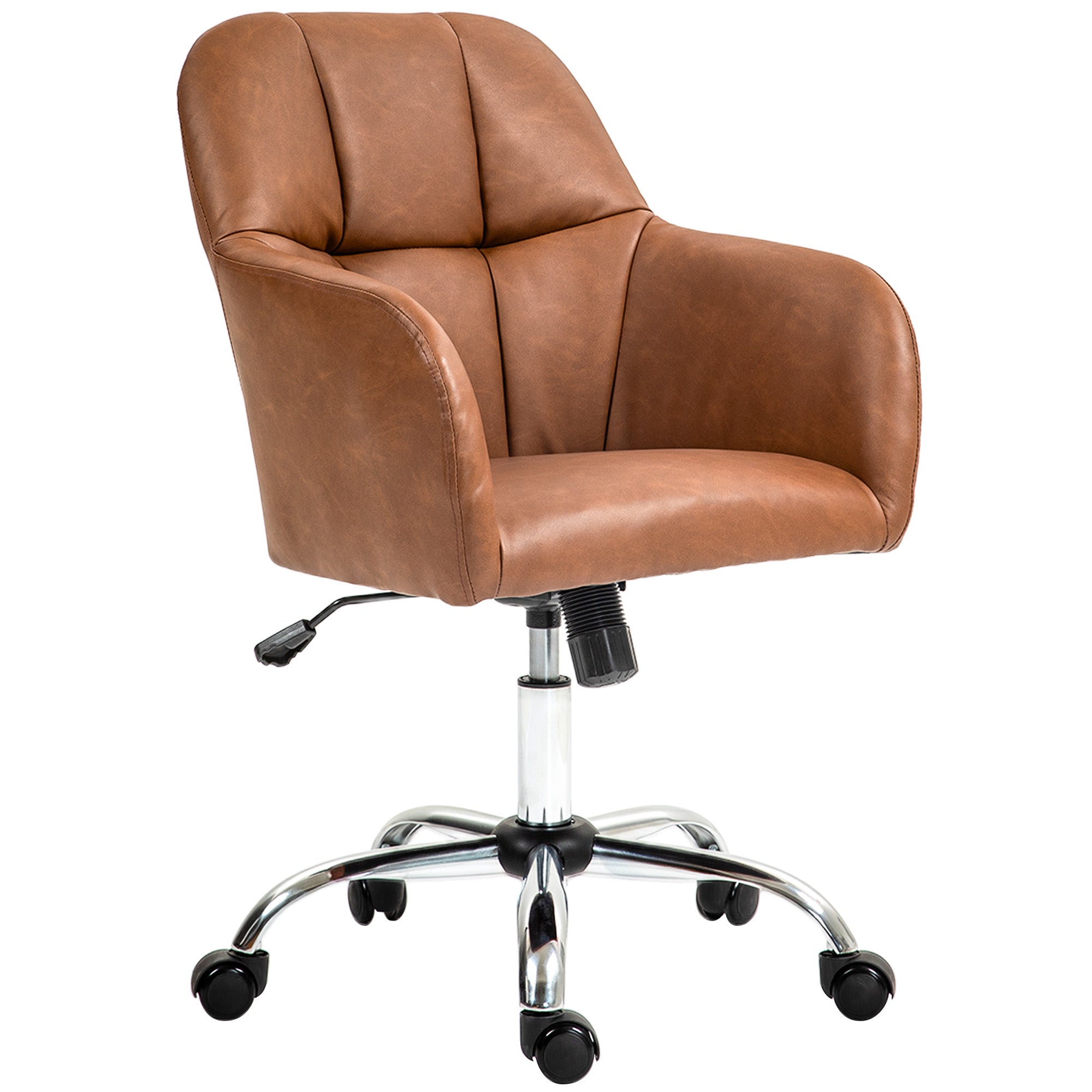 Faux Leather Tub Office Chair, with Wheels - Brown