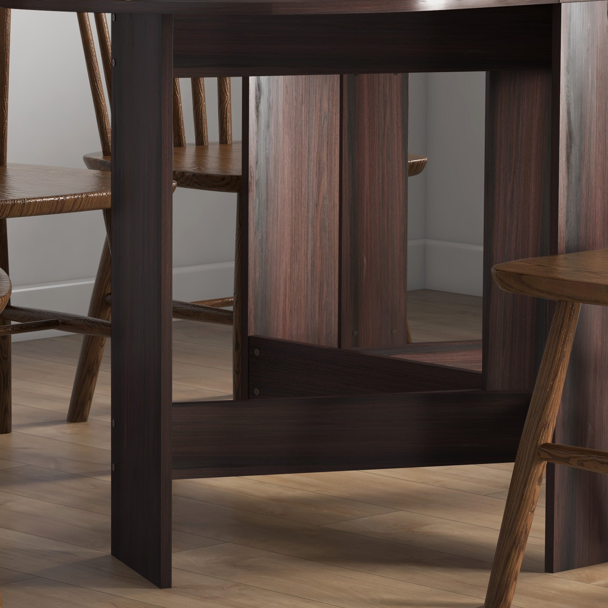 Folding Drop Leaf Oval Dining Table for Small Spaces - Chocolate Wood Effect