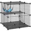 Indoor Cat Cage DIY Customizable 2-Tier Indoor Cat Enclosure with 2 Doors and Hammock 70 cm Black