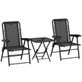 3 Piece Folding Garden Table and Armchair Set with Texteline Fabric - Black
