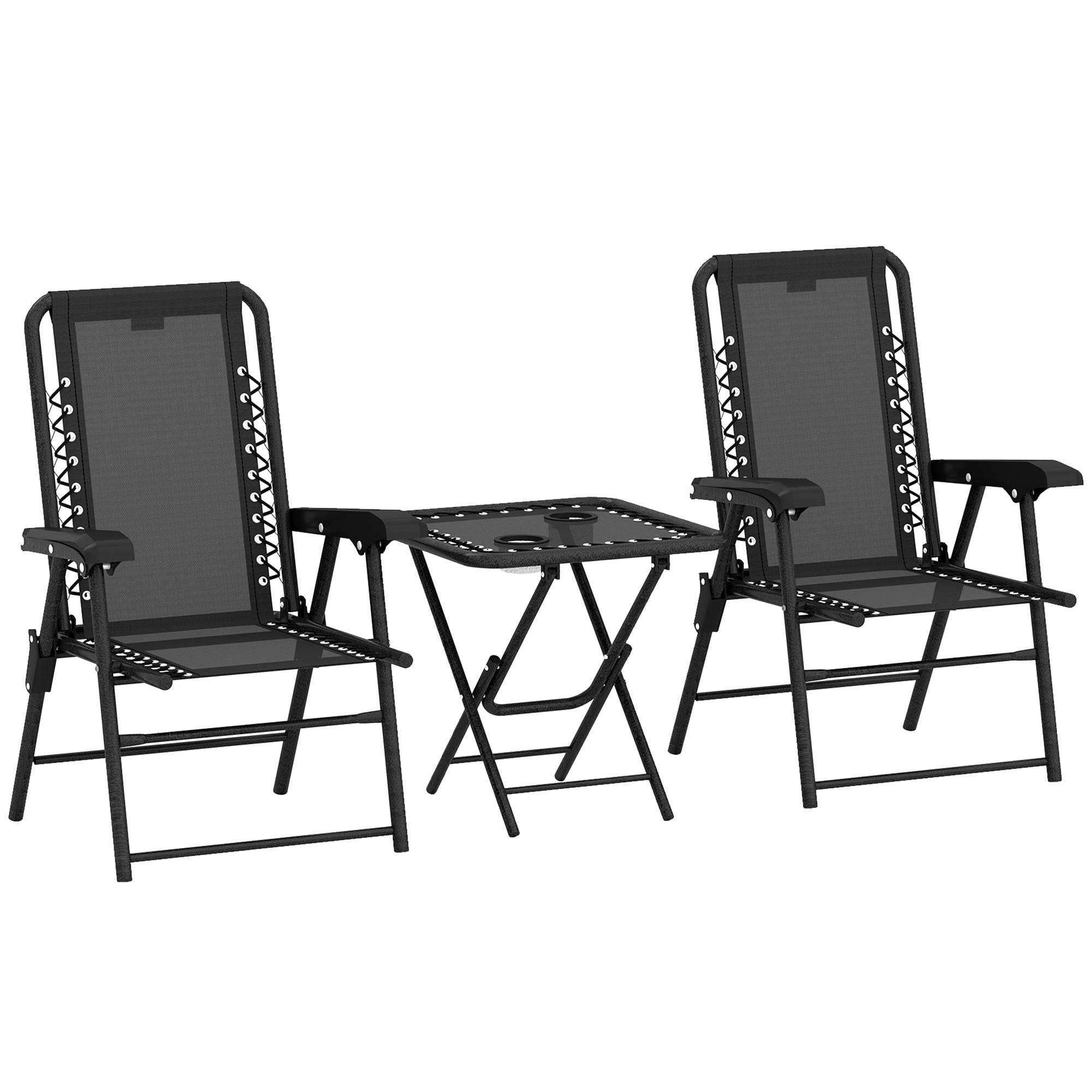 3 Piece Garden Table and Chair Set with Texteline Fabric - Black