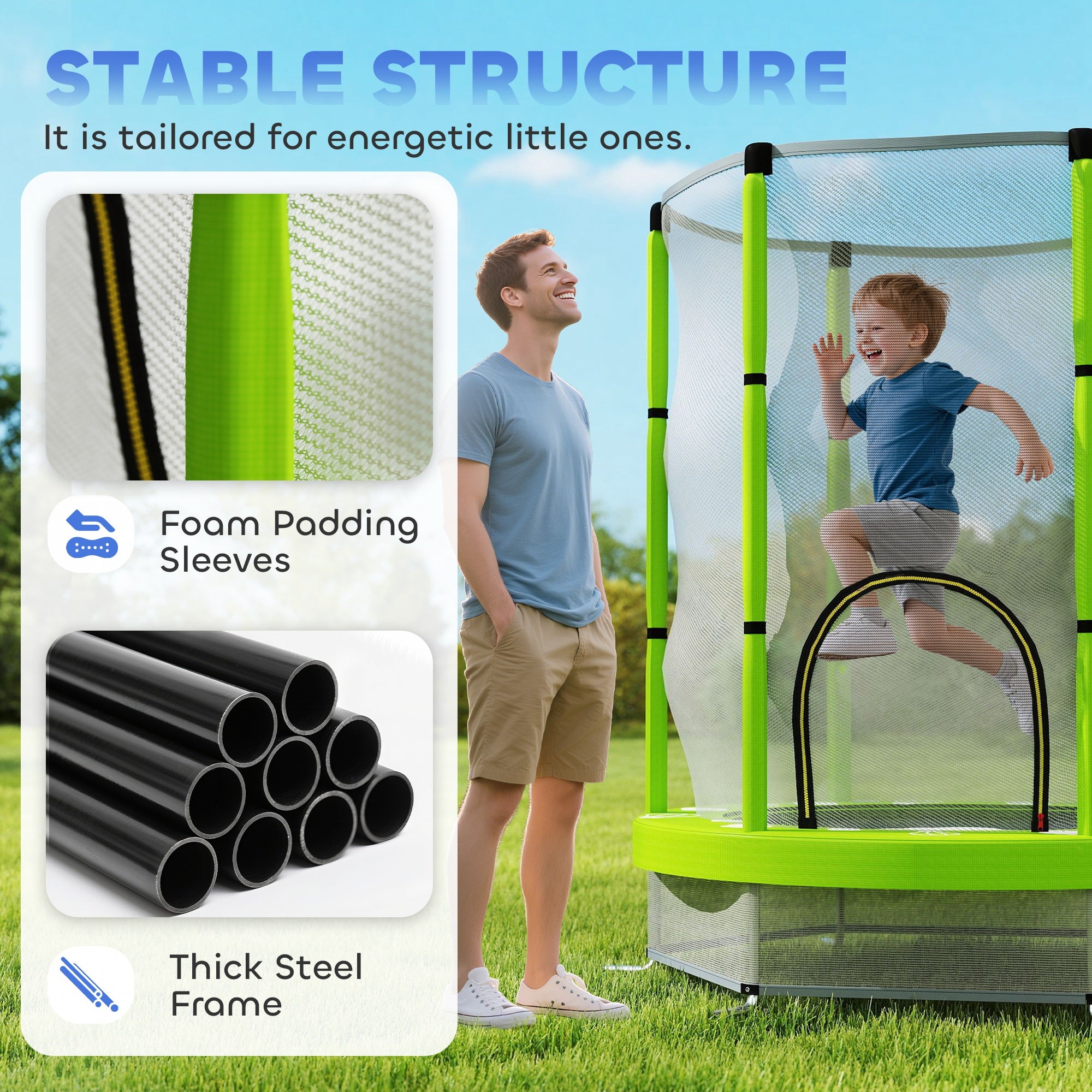 4.6ft Toddler Trampoline w/ Safety Enclosure Net, for Indoor Outdoor Use, Ages 3-6 Years, Green
