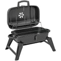 Charcoal Barbecue Grill Folding Portable BBQ Grill for Camping with 1232 cm² Cooking Area, Adjustable Vent, Thermometer, Handles for Picnic, 59 x 37 x 36 cm, Black