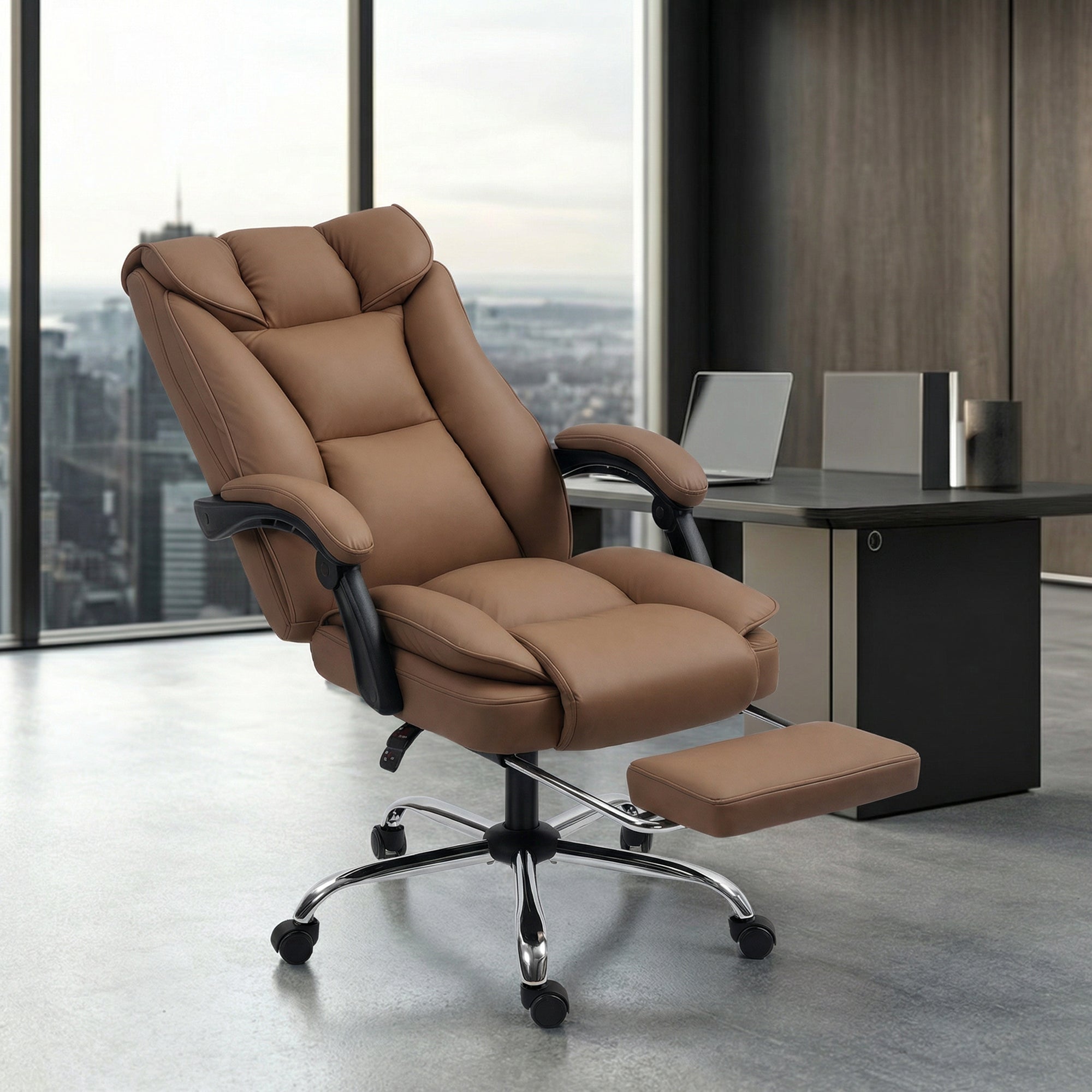 155° Reclining Faux Leather Swivel Office Chair - Brown