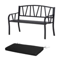2-Seater Metal Garden Bench with Cushion and Decorative Backrest - Black