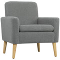 Armchair, Upholstered Accent Chair with Wood Legs and Wide Padded Seat, Teddy Occasional Chair, Grey