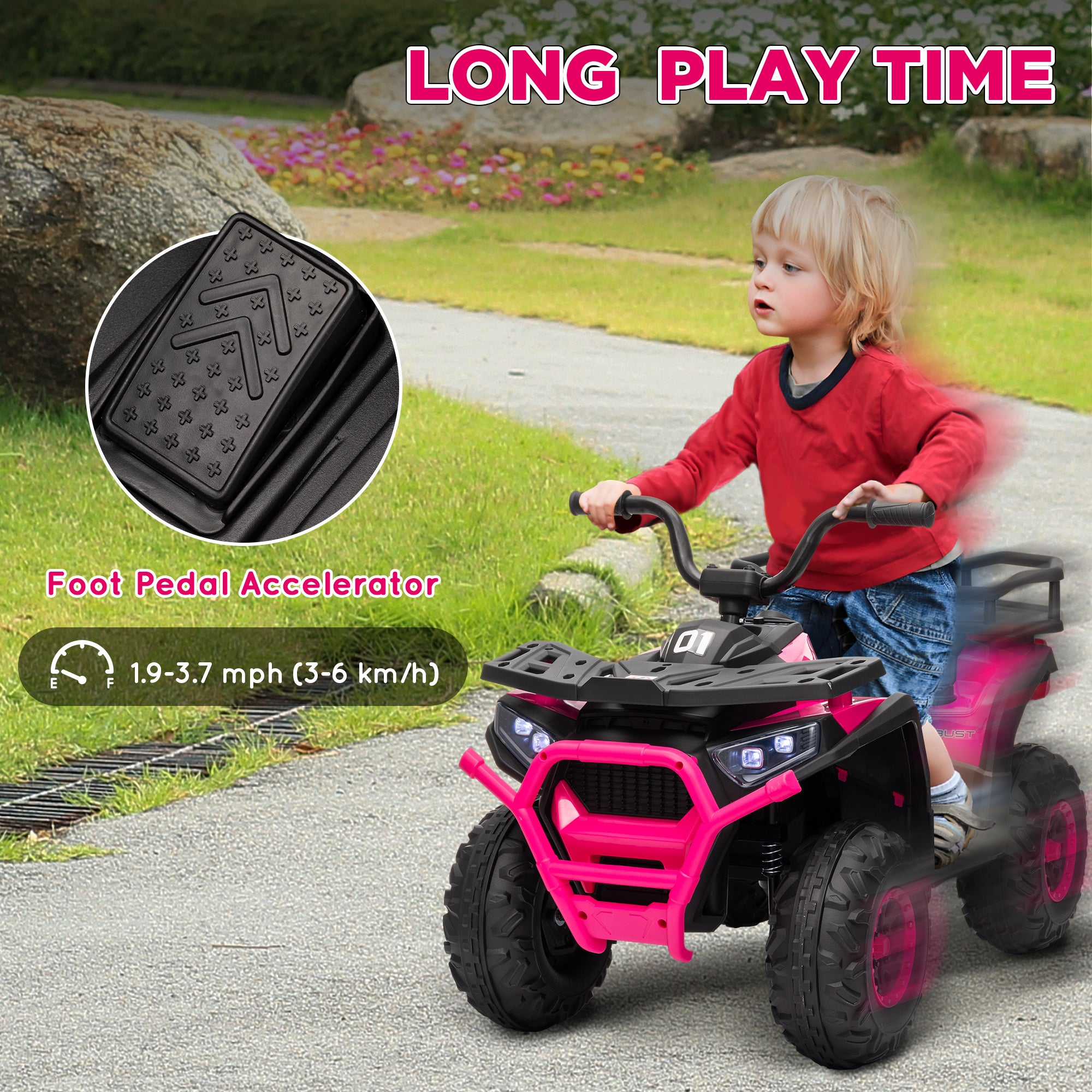 12V Kids Electric Ride on ATV, Battery Powered Quad Bike w/ Spring Suspension, Forward Backward, Storage Basket - Pink