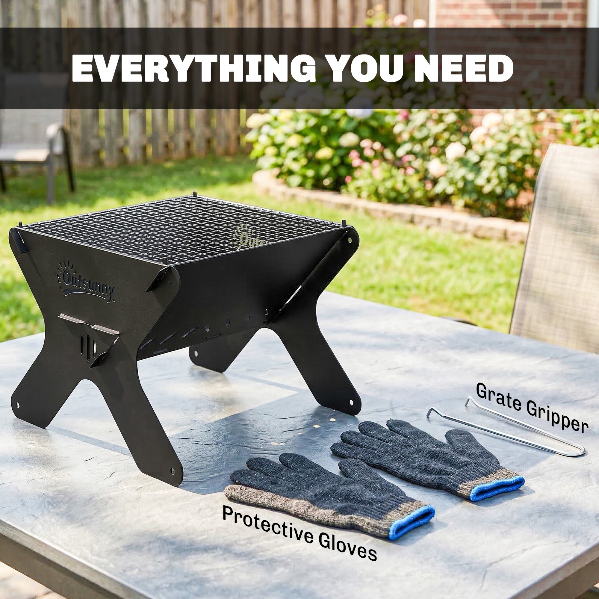 2-In-1 Portable BBQ Grill and Camping Fire Pit, Tabletop Charcoal Barbecue Grill with Gripper, Gloves and Carry Bag