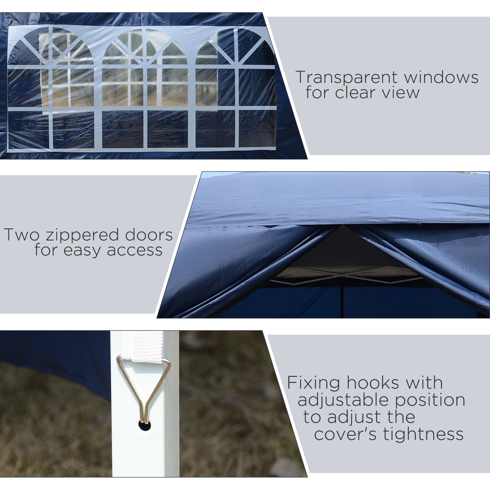 3 x 3 m Garden Pop Up Gazebo, Wedding Party Tent Marquee, Water Resistant Awning Canopy with Sidewalls, Windows, Carry Bag, Blue