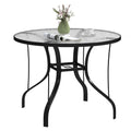 Tempered Glass Top Outdoor Dining Table with Parasol Hole 96.5cm - Black