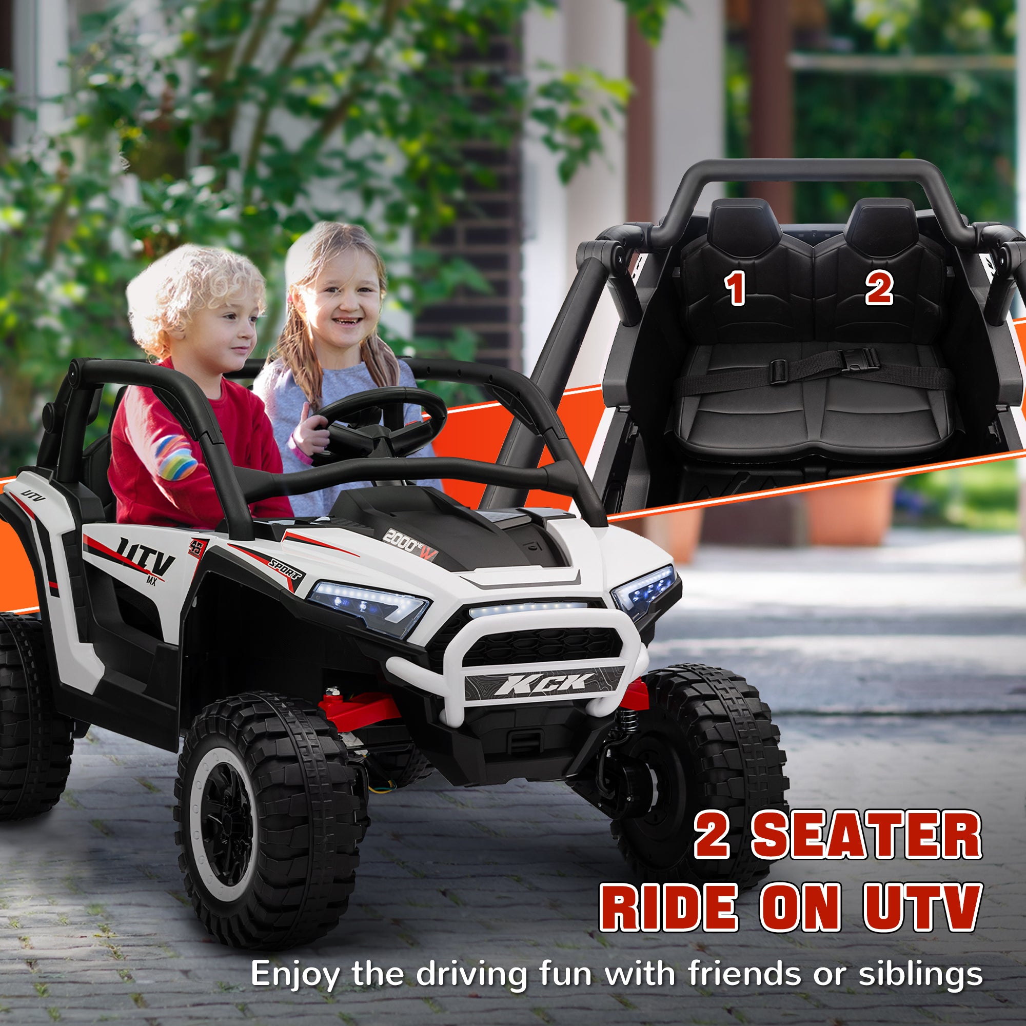 2 Seater 24V 7AH Ride on Truck, Battery Powered Electric Ride On Car w/ Remote, Suspension, 3 Speeds - White