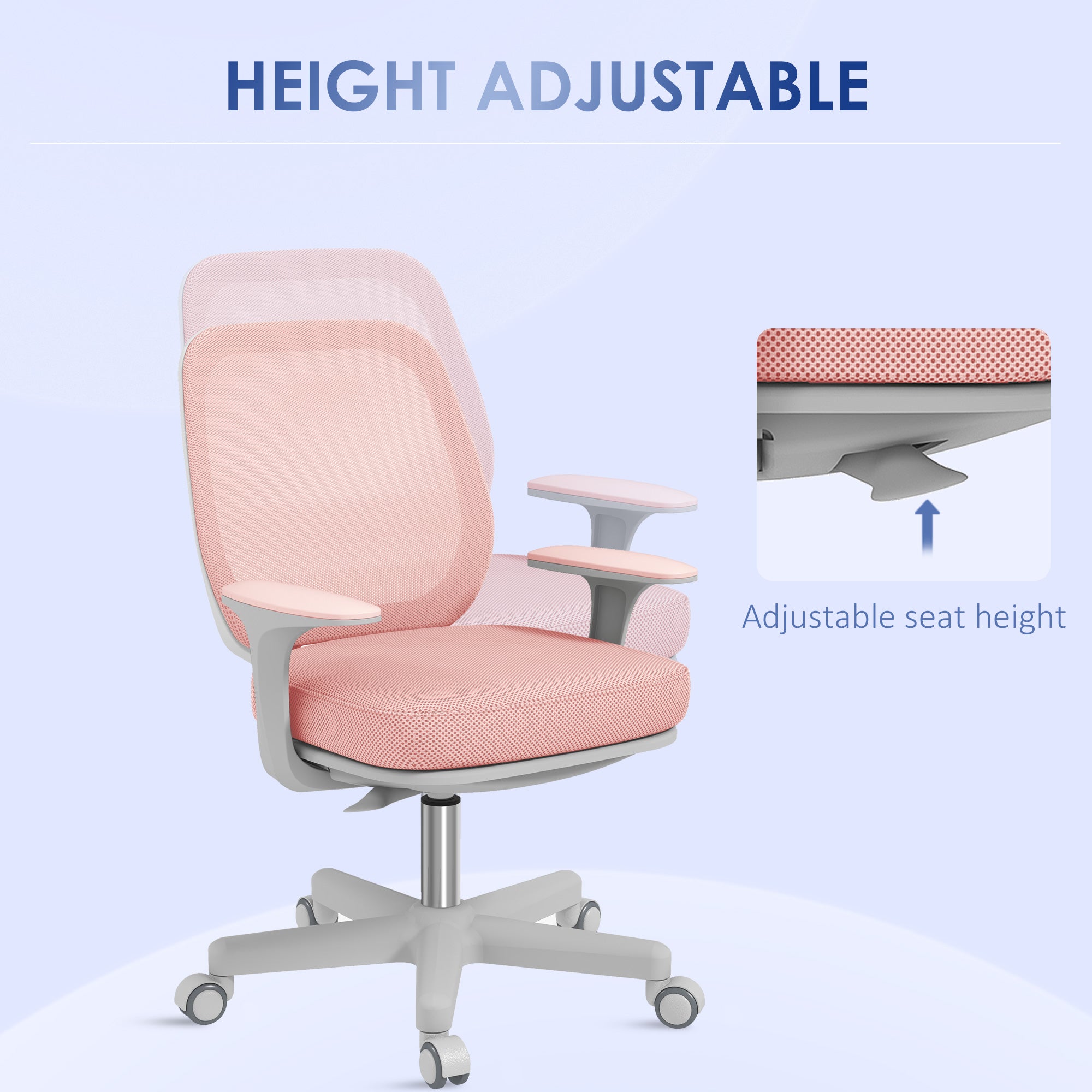 44-56cm Mesh Back Office Chair - Pink