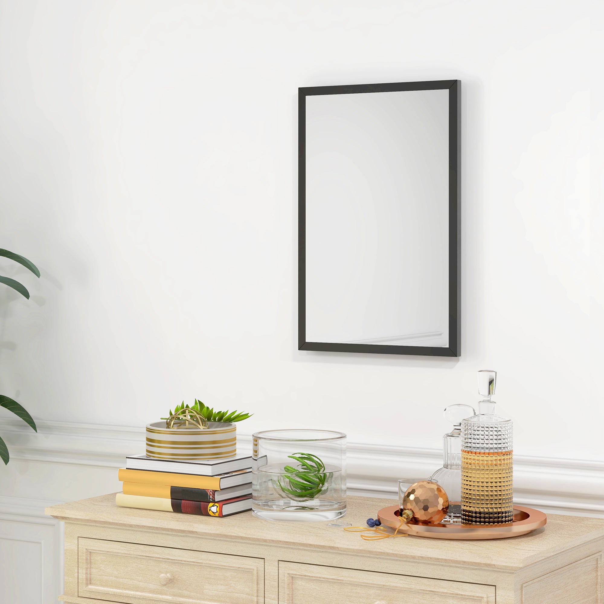 Wall Bathroom Mirror, 60 x 40 cm Wall-Mounted Mirror for Living Room, Bedroom, Hallway, Black