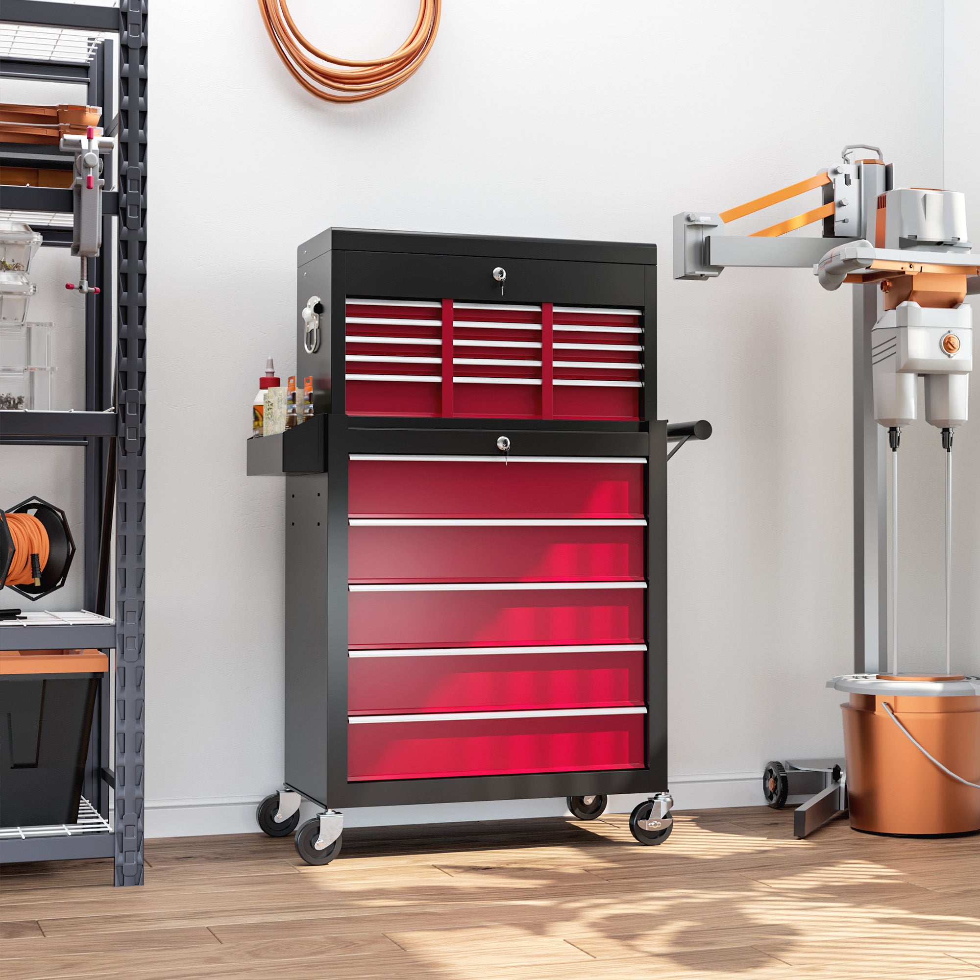 19 Drawer, Two-Part Tool Storage Chest on Wheels - Red