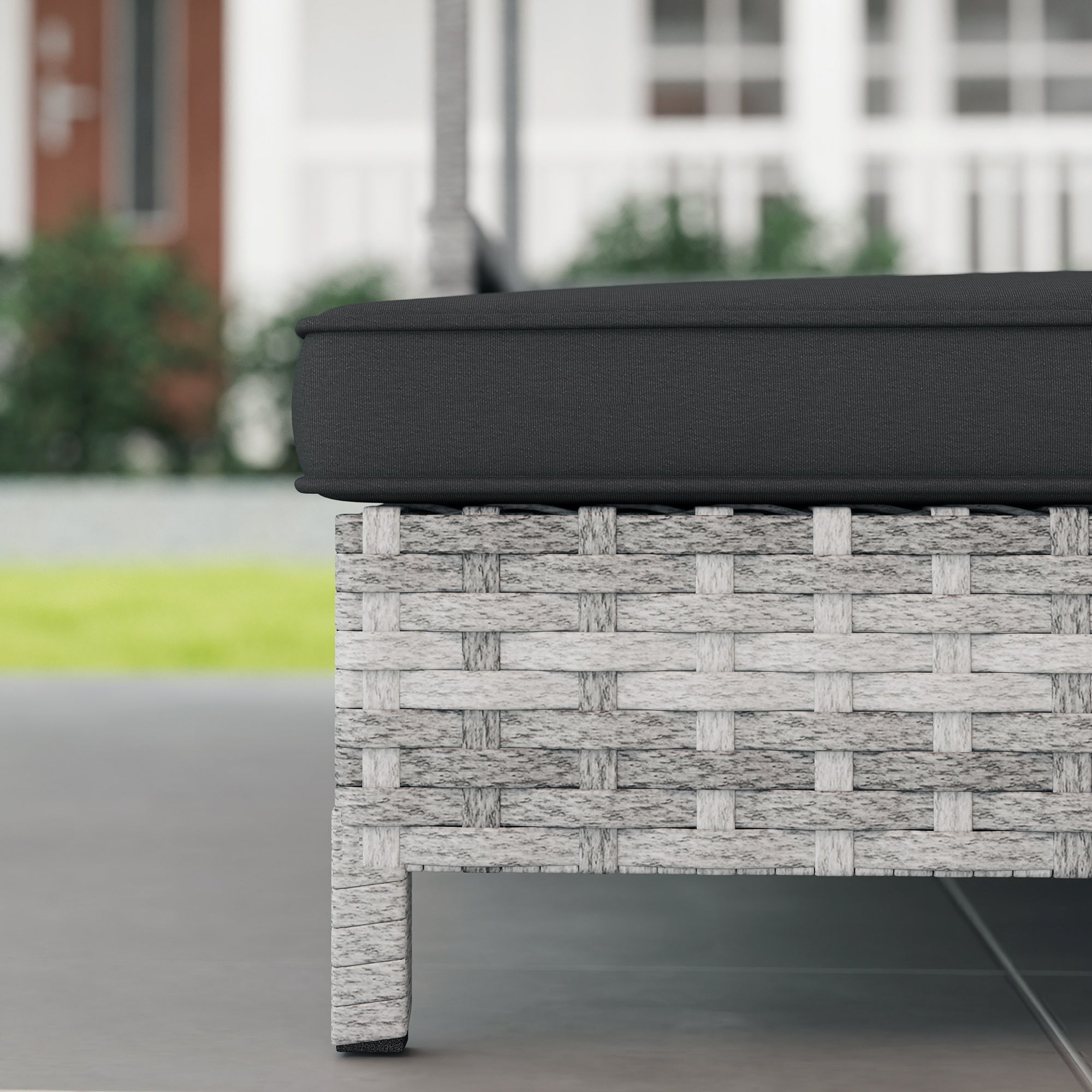 Extendable Elevated Rattan Dog Bed with Water-Resistant Roof and Removable Cushion - Charcoal Grey