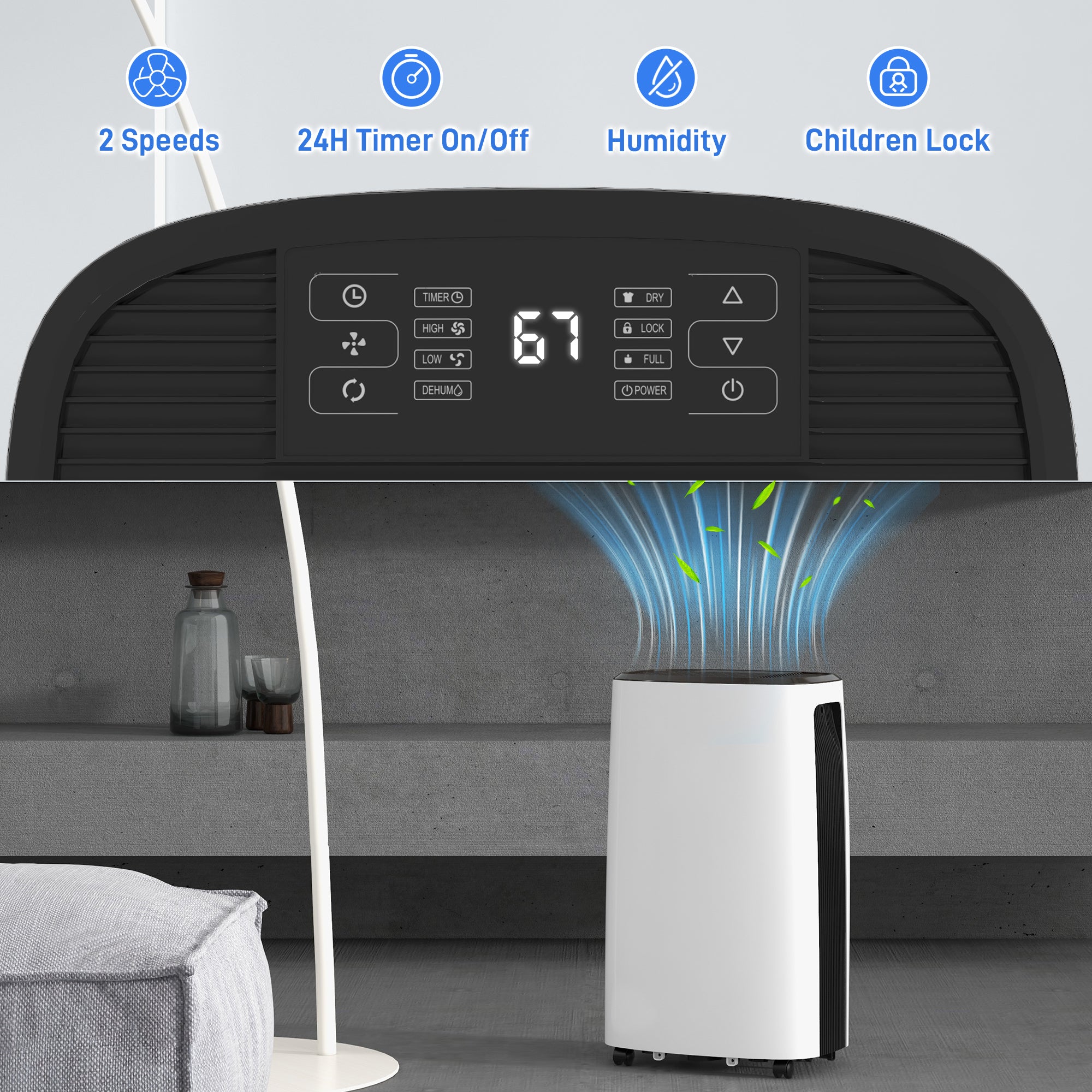 16l/Day Dehumidifier, with Washable Filter and Timer - White