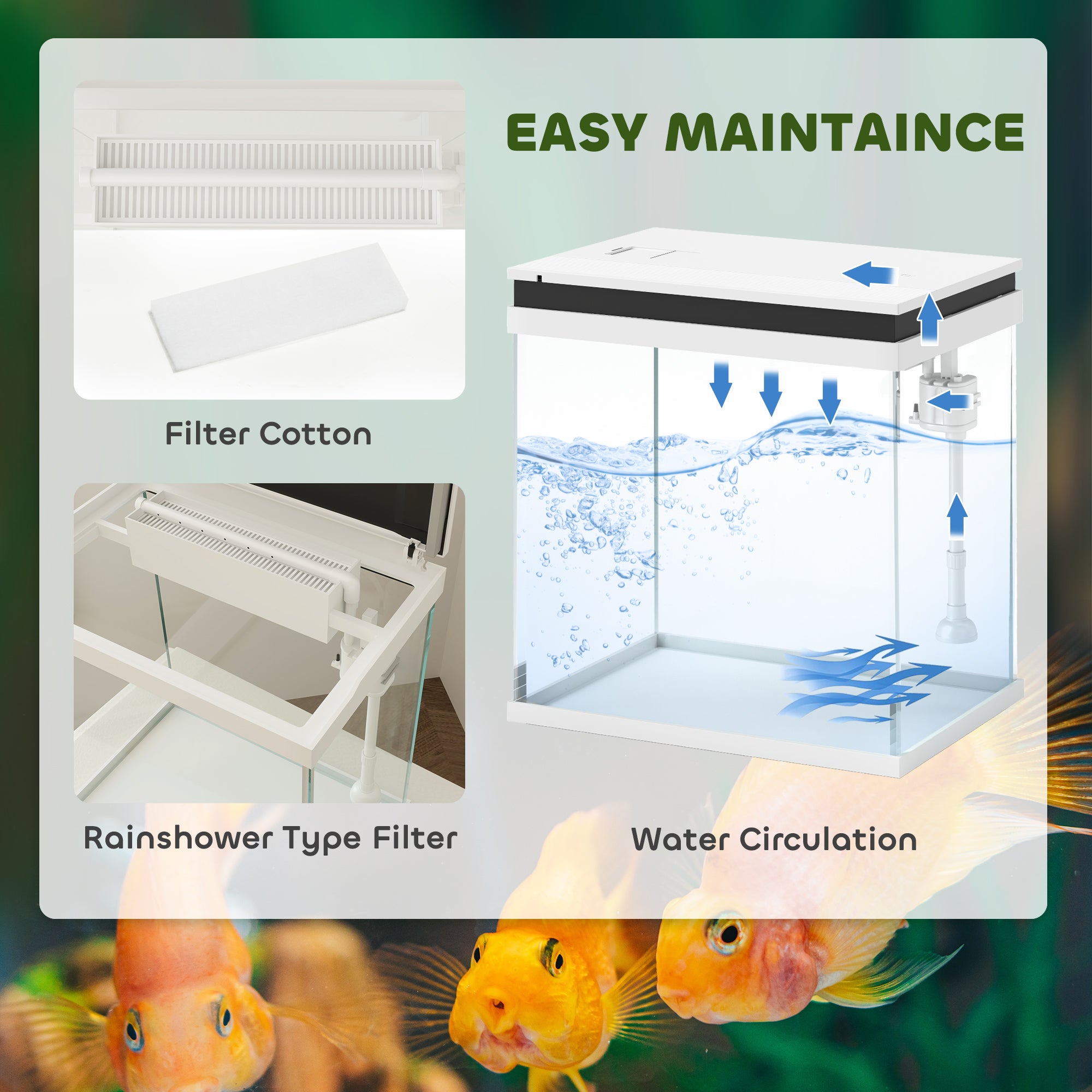 14L Glass Fish Tank with Filter System, LED Lights, Water Pump, White