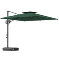 Cantilever Parasol with Weighted Base Double Top Garden Parasol Square Hanging Patio Umbrella with Crank Tilt Dark Green