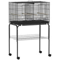Bird Cage with Divider, 4 Wooden Perches, Slide Out Tray, 4 Feeders, for Budgie, Lovebird, Canary, 76 x 46 x 116cm Black