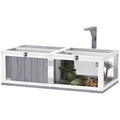 Wooden Tortoise House with Lamp Holder, Observation Window & Openable Tops - Light Grey