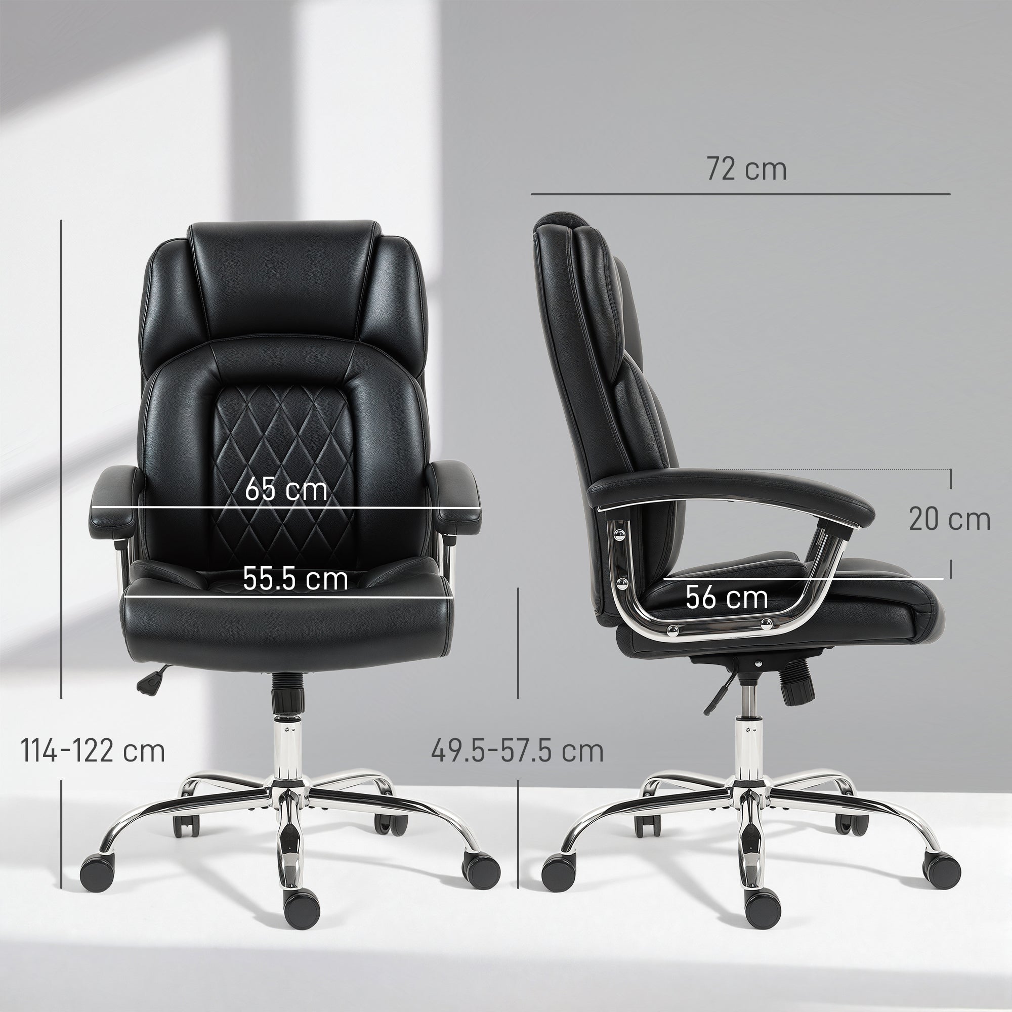 Big and Tall Office Chair 180kg with Spring Cushion, PU Leather - Black