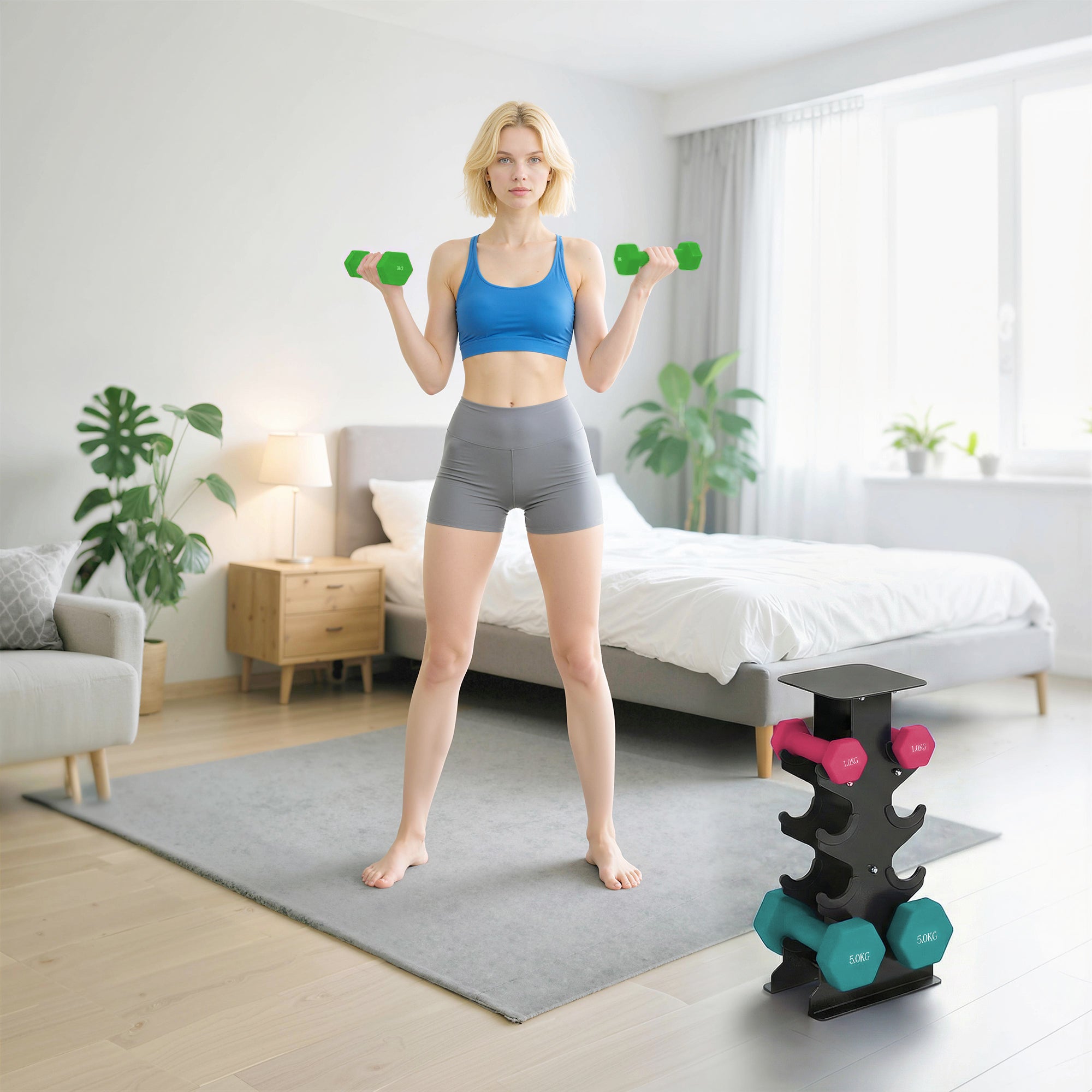 Hex Dumbbells Set with Dumbbell Rack, Non Slip Hand Weights for Home Gym Strength Training, 2 x 1kg, 2 x 3kg, 2 x 5kg