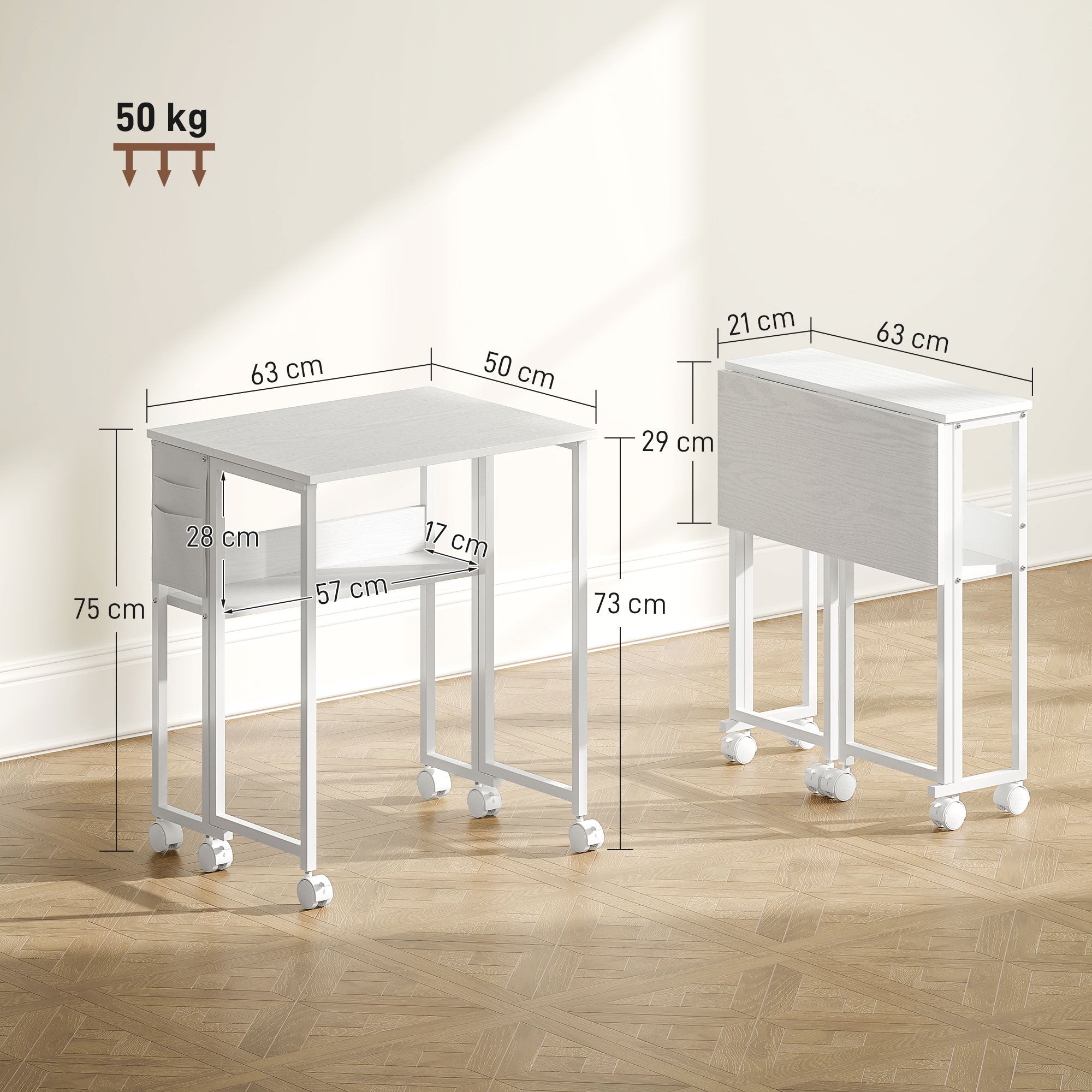63 cm Drop Leaf Writing Work Desk - White