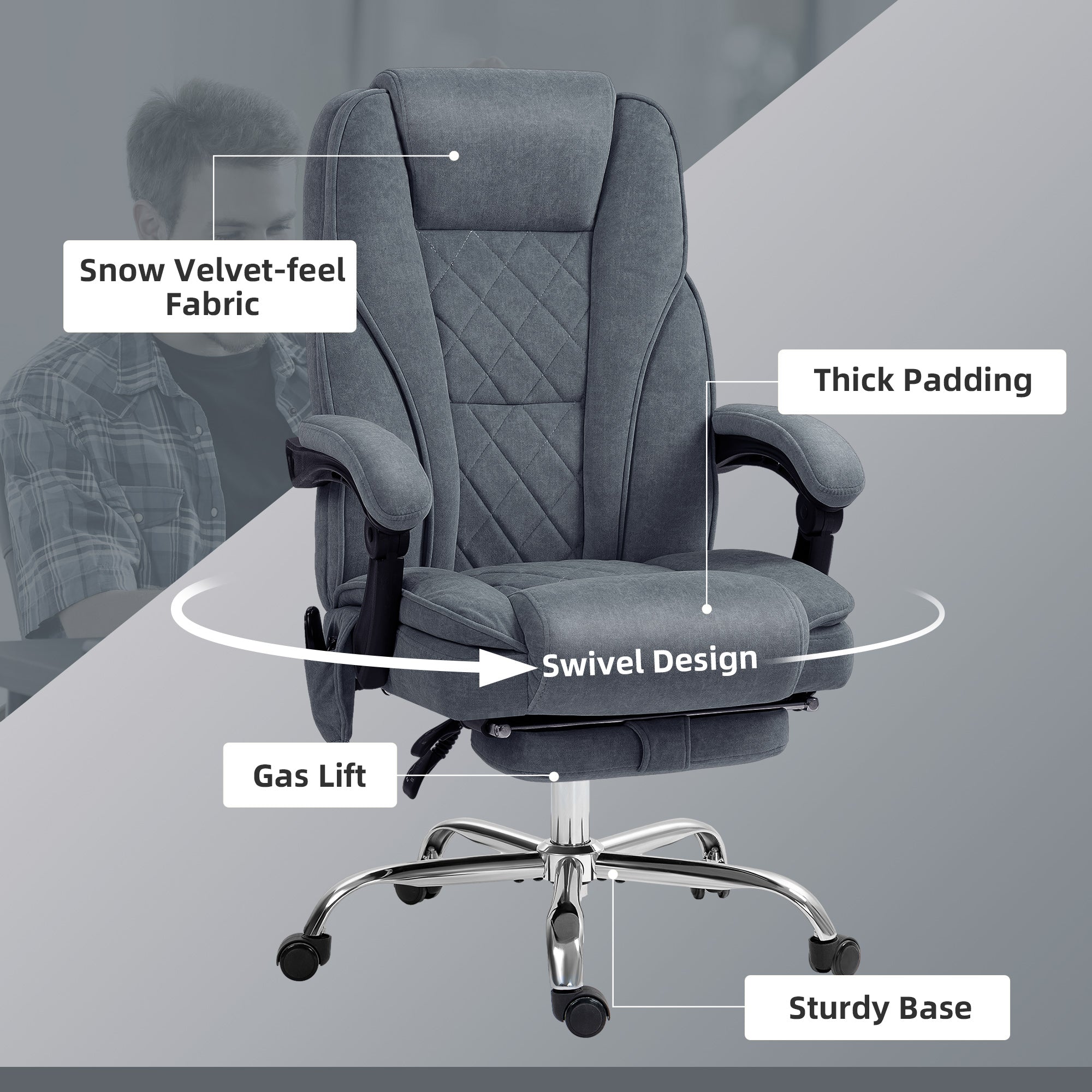 Massage Office Chair, Heated Reclining Computer Chair with Adjustable Height and Footrest, Dark Grey