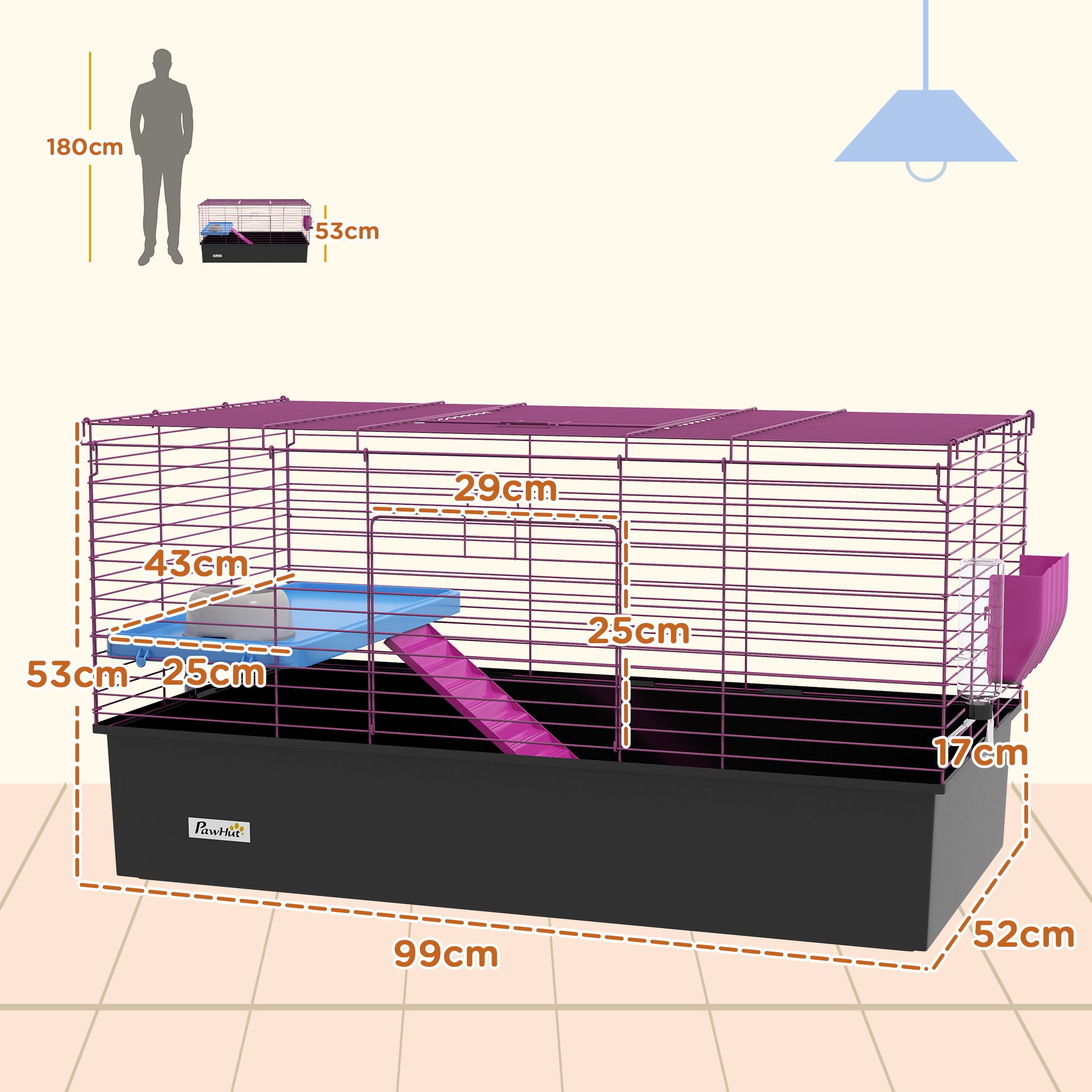 Chinchillas Small Rabbit Guinea Pig Small Animal Cage, Pet Playhouse, with Platform, Ramp, 99 x 52 x 53cm, Black