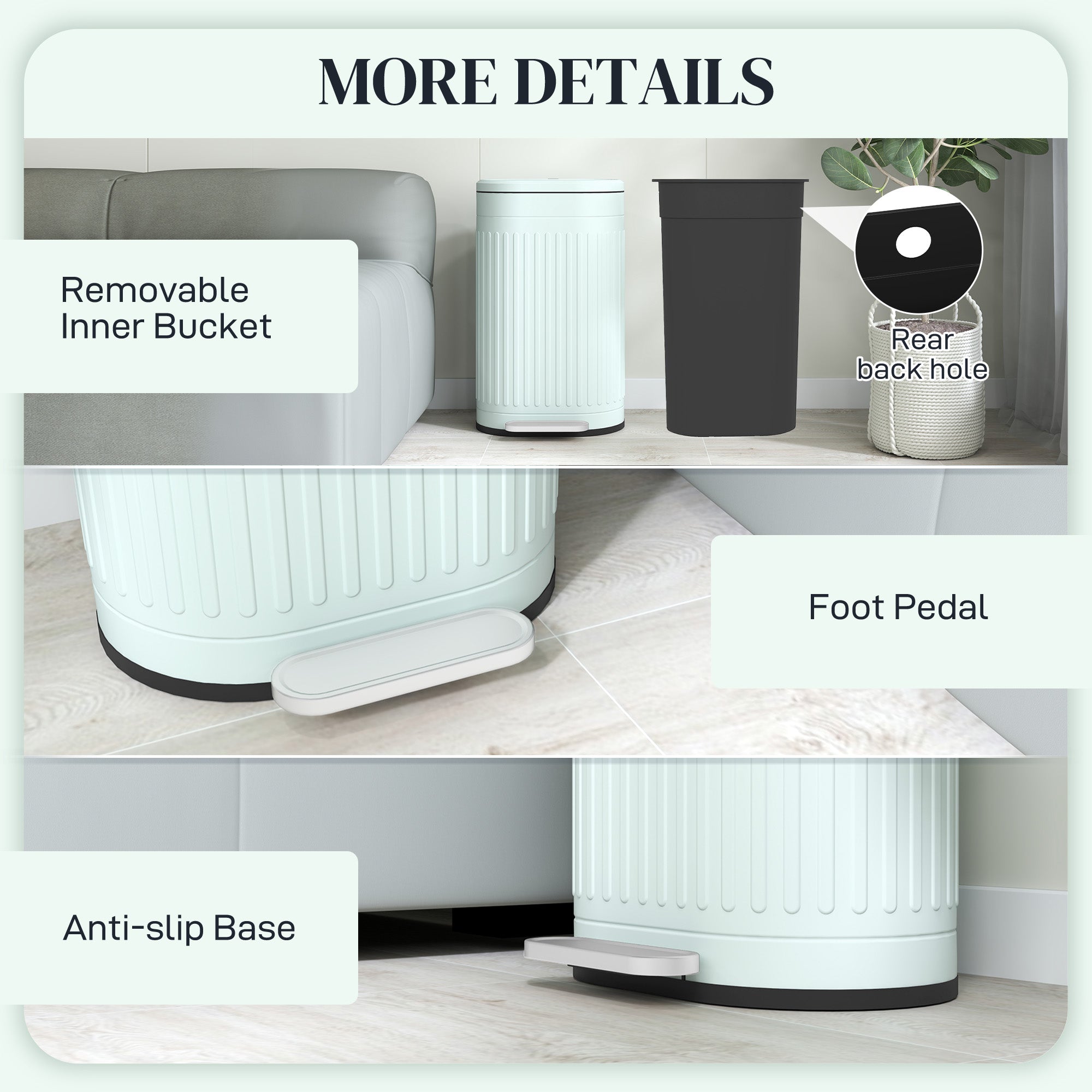 30L Metal Kitchen Bin, with Soft-Close Lid - Light Green