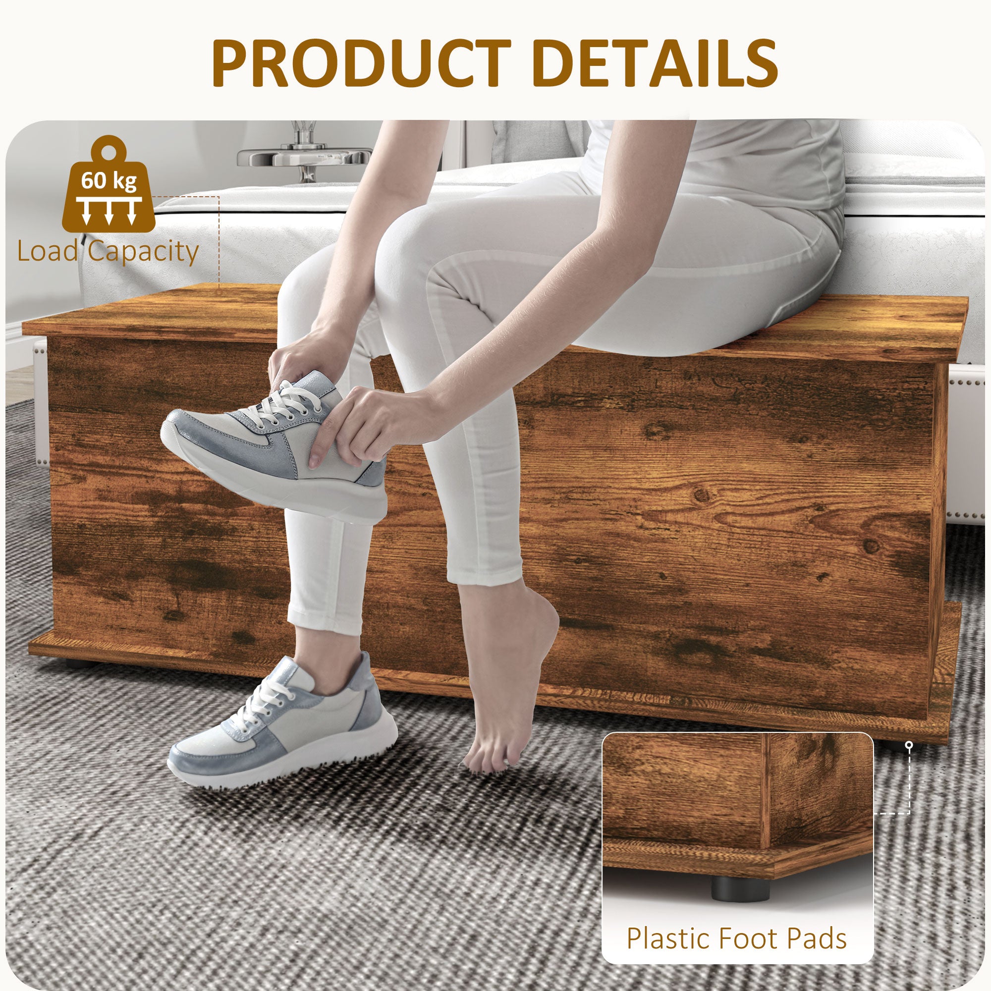 113L Storage Chest, Storage Box with Flip-Top Lid and 2 Safety Hinges, Storage Trunk for Living Room, Entryway, 100 x 40 x 40 cm, Rustic Brown