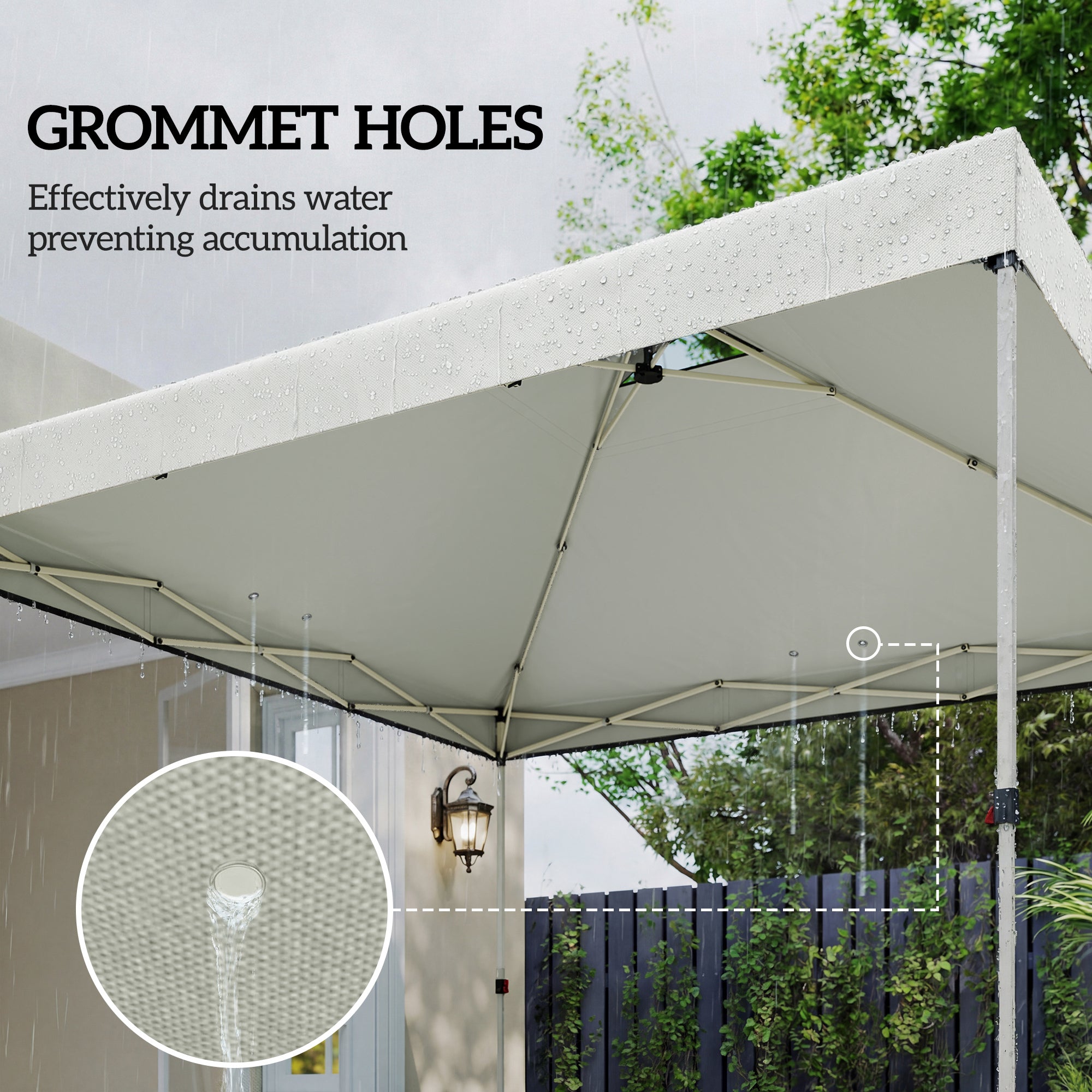 Gazebo Roof Replacement UV50+ Waterproof Pop Up Canopy Cover with 8 Drainage Holes 3 x 3 m White